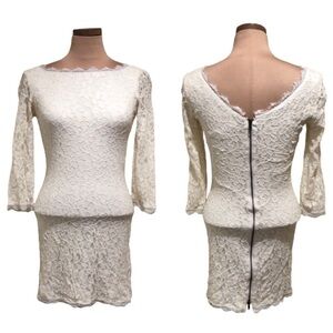 Diane Von Furstenberg Zarita Dress Size 6 Cream Floral Lace Bodycon Mini
